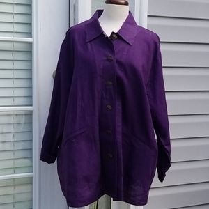 Flax Linen Oversize Boho Button Top Violet size 1G